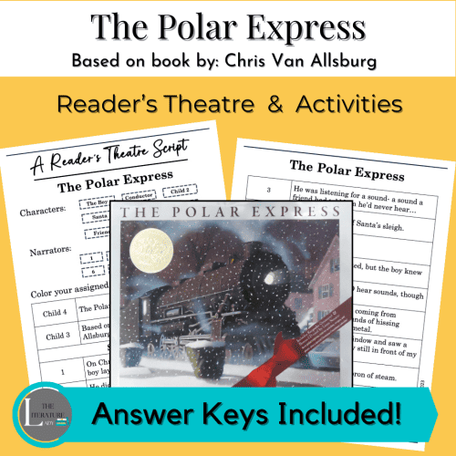 Snowy polar train themed educational activity for The Polar Express story, ideal for reading comprehension and classroom use.